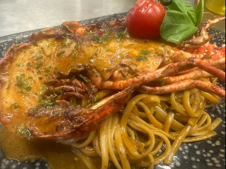 Linguine with Blue Lobster Flambéed with Cognac